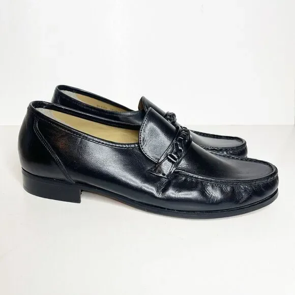 NEW Vintage Nunn Bush 10.5M Black Moc Toe Loafers Leather Dress Shoes - Picture 2 of 8